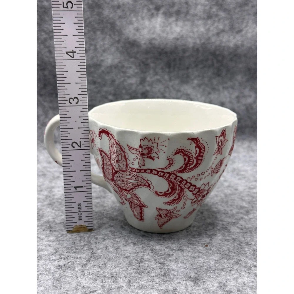Johnson Bros Paisley Red Transferware Ironstone Tea Cups and Saucers Set of 5